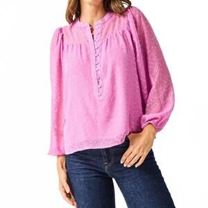 NEW MARY SQUARE sheer sleeve button textured top in crocus